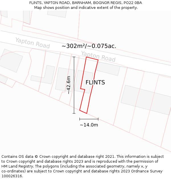 FLINTS, YAPTON ROAD, BARNHAM, BOGNOR REGIS, PO22 0BA: Plot and title map