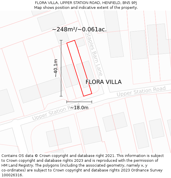 FLORA VILLA, UPPER STATION ROAD, HENFIELD, BN5 9PJ: Plot and title map