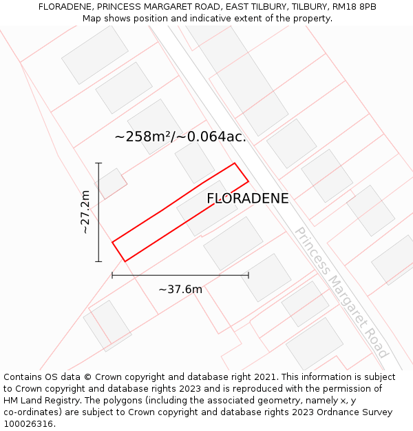 FLORADENE, PRINCESS MARGARET ROAD, EAST TILBURY, TILBURY, RM18 8PB: Plot and title map