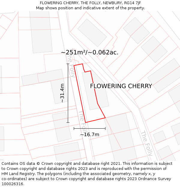 FLOWERING CHERRY, THE FOLLY, NEWBURY, RG14 7JF: Plot and title map