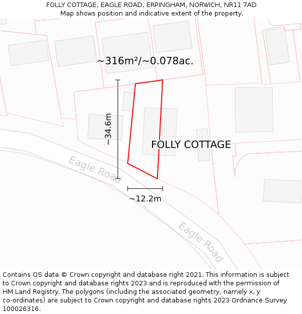 FOLLY COTTAGE, EAGLE ROAD, ERPINGHAM, NORWICH, NR11 7AD: Plot and title map