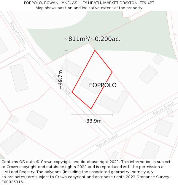 FOPPOLO, ROWAN LANE, ASHLEY HEATH, MARKET DRAYTON, TF9 4PT: Plot and title map