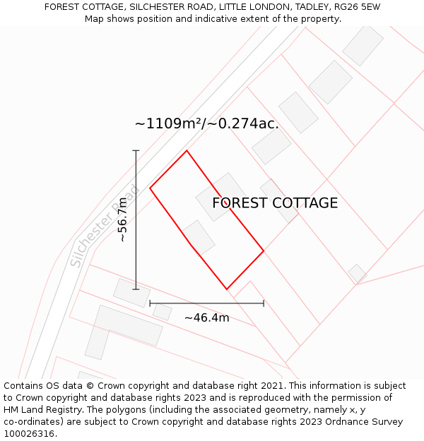 FOREST COTTAGE, SILCHESTER ROAD, LITTLE LONDON, TADLEY, RG26 5EW: Plot and title map