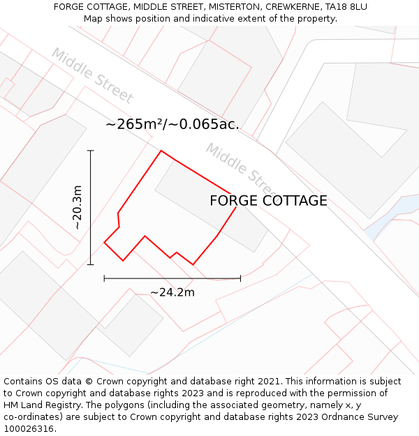 FORGE COTTAGE, MIDDLE STREET, MISTERTON, CREWKERNE, TA18 8LU: Plot and title map