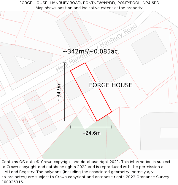 FORGE HOUSE, HANBURY ROAD, PONTNEWYNYDD, PONTYPOOL, NP4 6PD: Plot and title map