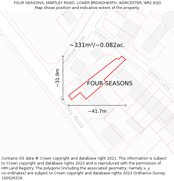 FOUR SEASONS, MARTLEY ROAD, LOWER BROADHEATH, WORCESTER, WR2 6QG: Plot and title map