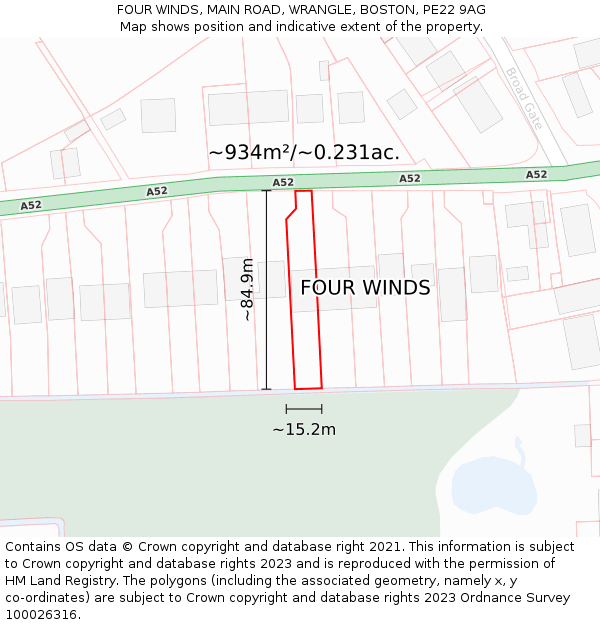 FOUR WINDS, MAIN ROAD, WRANGLE, BOSTON, PE22 9AG: Plot and title map