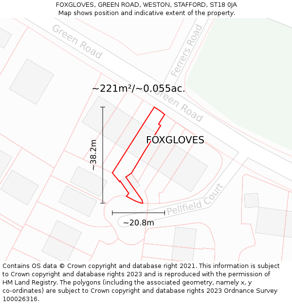 FOXGLOVES, GREEN ROAD, WESTON, STAFFORD, ST18 0JA: Plot and title map