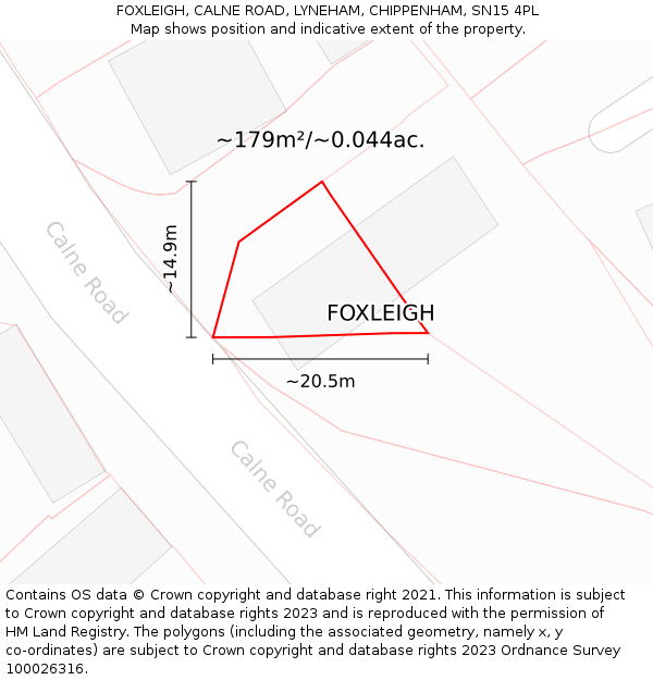 FOXLEIGH, CALNE ROAD, LYNEHAM, CHIPPENHAM, SN15 4PL: Plot and title map