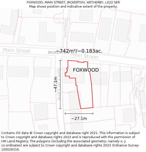 FOXWOOD, MAIN STREET, BICKERTON, WETHERBY, LS22 5ER: Plot and title map