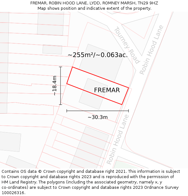 FREMAR, ROBIN HOOD LANE, LYDD, ROMNEY MARSH, TN29 9HZ: Plot and title map
