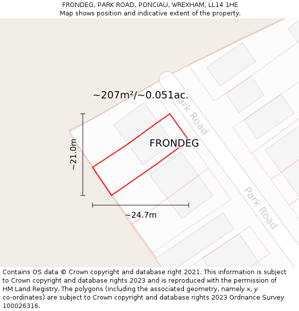 FRONDEG, PARK ROAD, PONCIAU, WREXHAM, LL14 1HE: Plot and title map