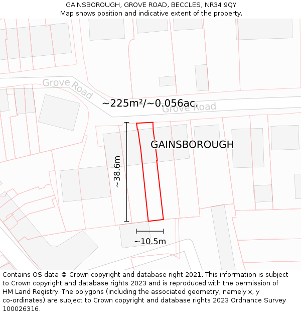 GAINSBOROUGH, GROVE ROAD, BECCLES, NR34 9QY: Plot and title map