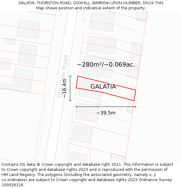 GALATIA, THORNTON ROAD, GOXHILL, BARROW-UPON-HUMBER, DN19 7HN: Plot and title map