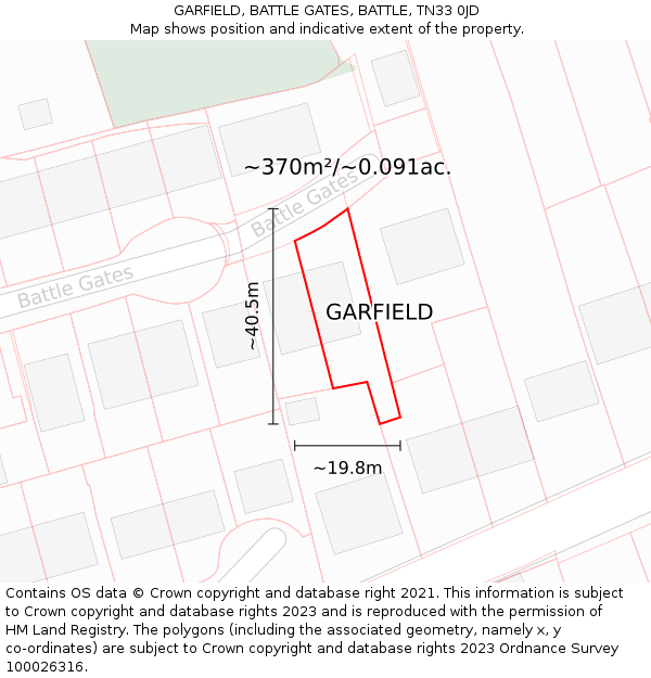 GARFIELD, BATTLE GATES, BATTLE, TN33 0JD: Plot and title map