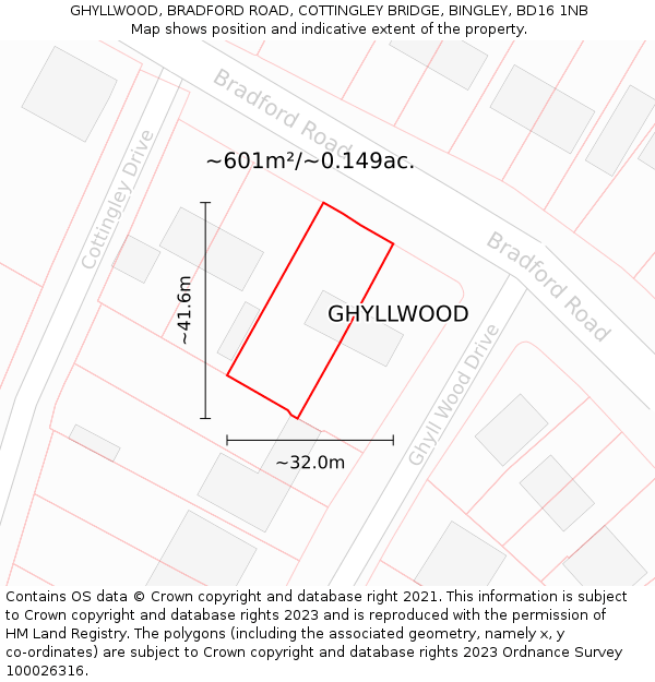 GHYLLWOOD, BRADFORD ROAD, COTTINGLEY BRIDGE, BINGLEY, BD16 1NB: Plot and title map