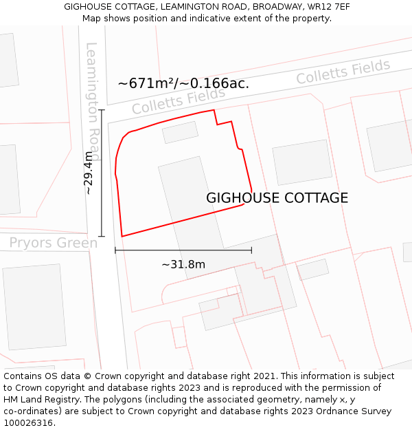 GIGHOUSE COTTAGE, LEAMINGTON ROAD, BROADWAY, WR12 7EF: Plot and title map