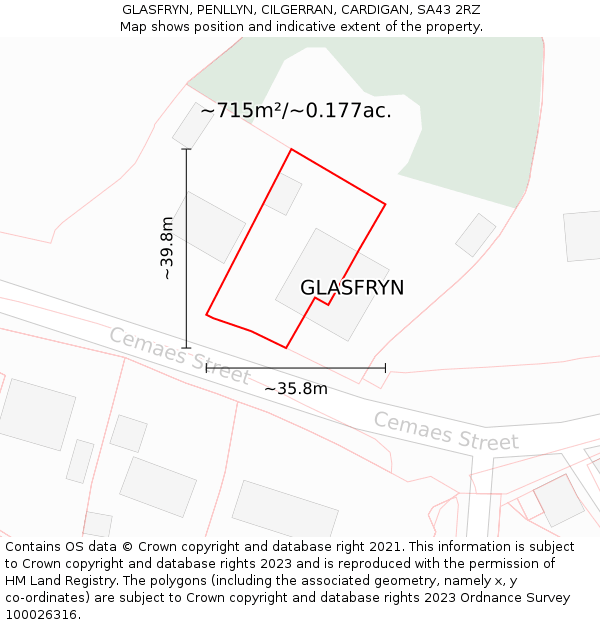 GLASFRYN, PENLLYN, CILGERRAN, CARDIGAN, SA43 2RZ: Plot and title map