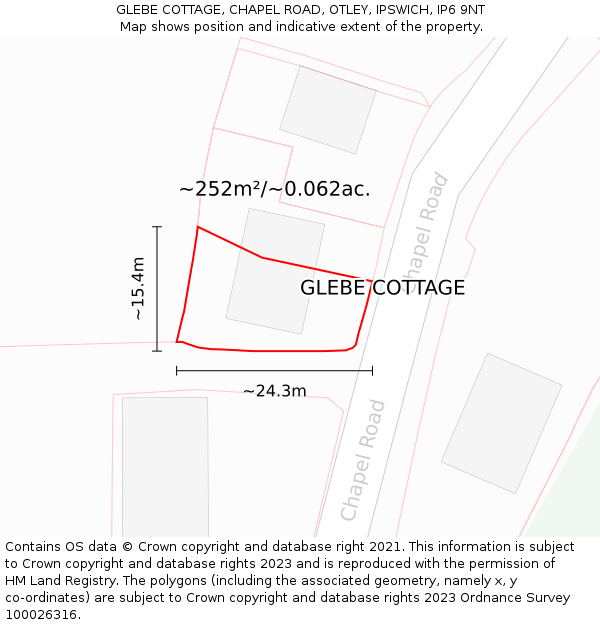 GLEBE COTTAGE, CHAPEL ROAD, OTLEY, IPSWICH, IP6 9NT: Plot and title map