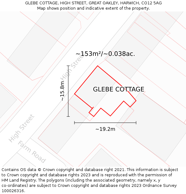 GLEBE COTTAGE, HIGH STREET, GREAT OAKLEY, HARWICH, CO12 5AG: Plot and title map