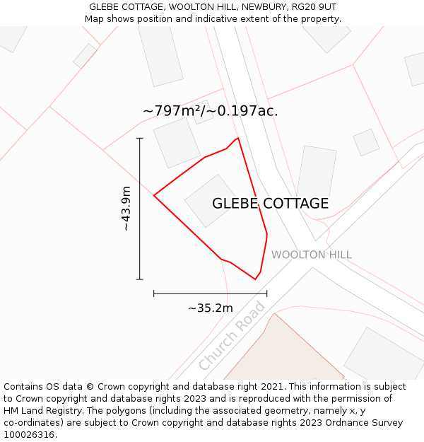 GLEBE COTTAGE, WOOLTON HILL, NEWBURY, RG20 9UT: Plot and title map