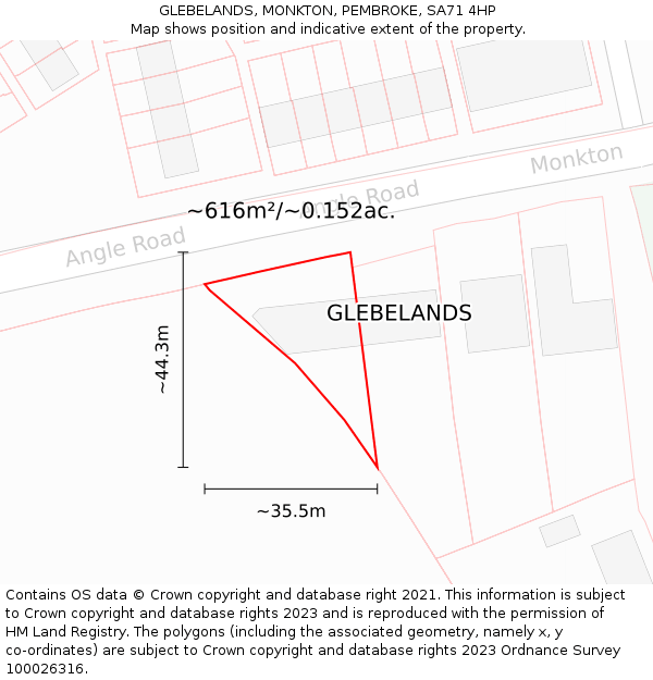 GLEBELANDS, MONKTON, PEMBROKE, SA71 4HP: Plot and title map