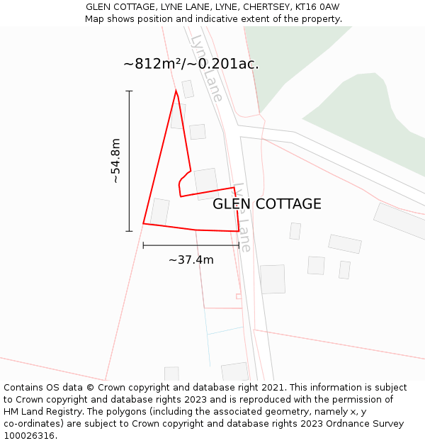 GLEN COTTAGE, LYNE LANE, LYNE, CHERTSEY, KT16 0AW: Plot and title map