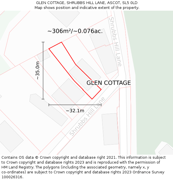 GLEN COTTAGE, SHRUBBS HILL LANE, ASCOT, SL5 0LD: Plot and title map