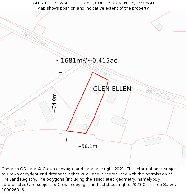 GLEN ELLEN, WALL HILL ROAD, CORLEY, COVENTRY, CV7 8AH: Plot and title map