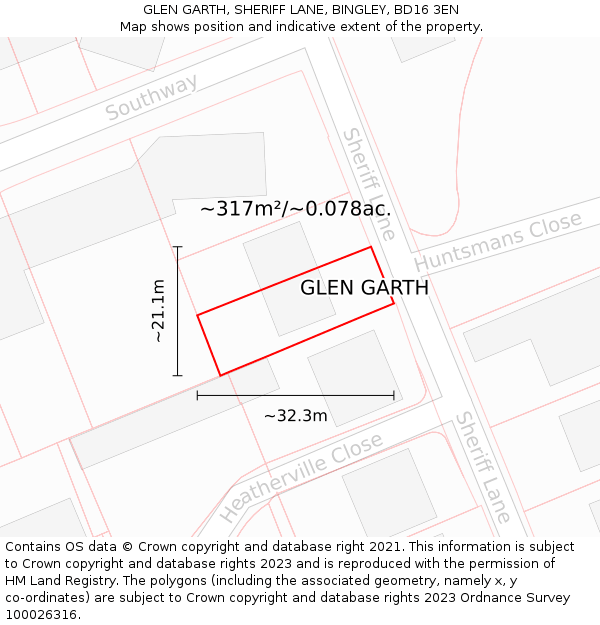 GLEN GARTH, SHERIFF LANE, BINGLEY, BD16 3EN: Plot and title map