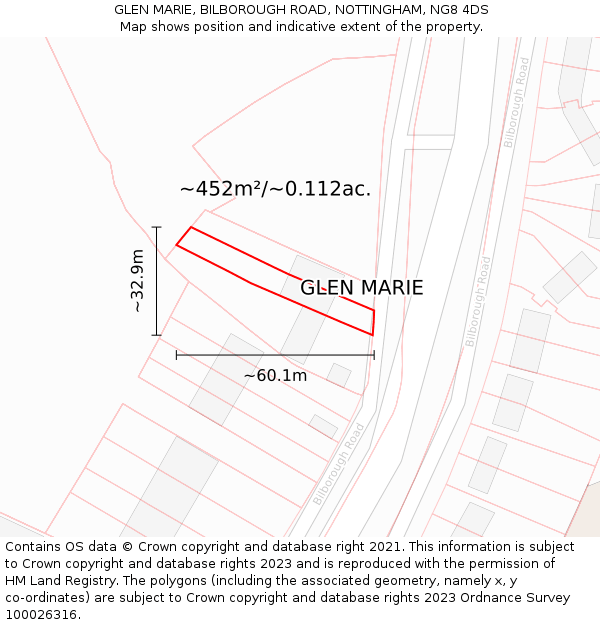 GLEN MARIE, BILBOROUGH ROAD, NOTTINGHAM, NG8 4DS: Plot and title map