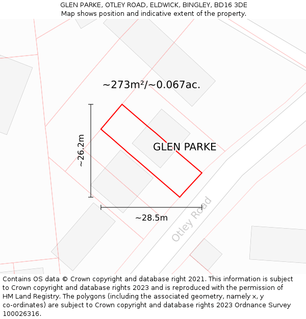 GLEN PARKE, OTLEY ROAD, ELDWICK, BINGLEY, BD16 3DE: Plot and title map