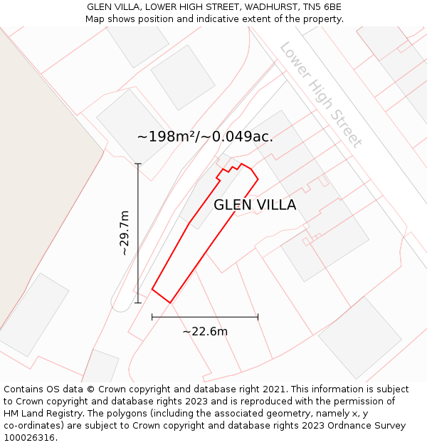 GLEN VILLA, LOWER HIGH STREET, WADHURST, TN5 6BE: Plot and title map