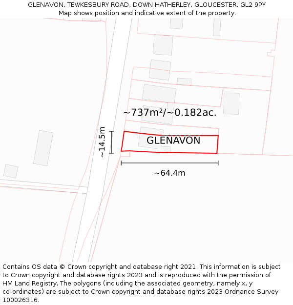 GLENAVON, TEWKESBURY ROAD, DOWN HATHERLEY, GLOUCESTER, GL2 9PY: Plot and title map