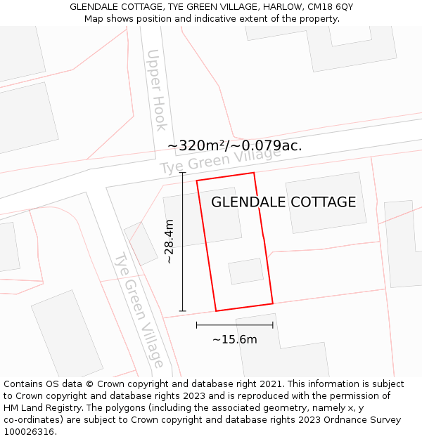 GLENDALE COTTAGE, TYE GREEN VILLAGE, HARLOW, CM18 6QY: Plot and title map