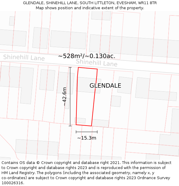 GLENDALE, SHINEHILL LANE, SOUTH LITTLETON, EVESHAM, WR11 8TR: Plot and title map