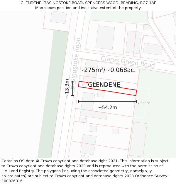 GLENDENE, BASINGSTOKE ROAD, SPENCERS WOOD, READING, RG7 1AE: Plot and title map