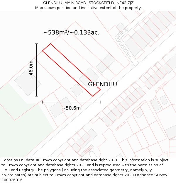 GLENDHU, MAIN ROAD, STOCKSFIELD, NE43 7JZ: Plot and title map