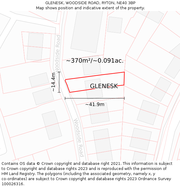 GLENESK, WOODSIDE ROAD, RYTON, NE40 3BP: Plot and title map