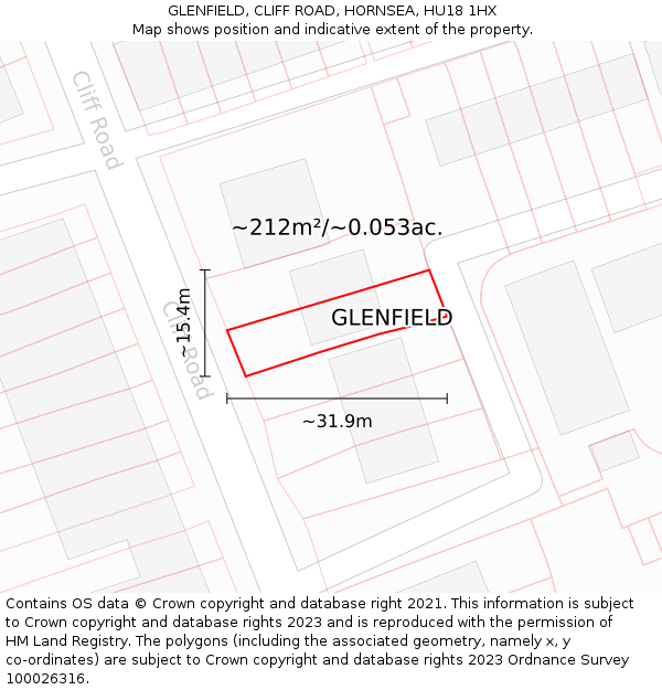 GLENFIELD, CLIFF ROAD, HORNSEA, HU18 1HX: Plot and title map