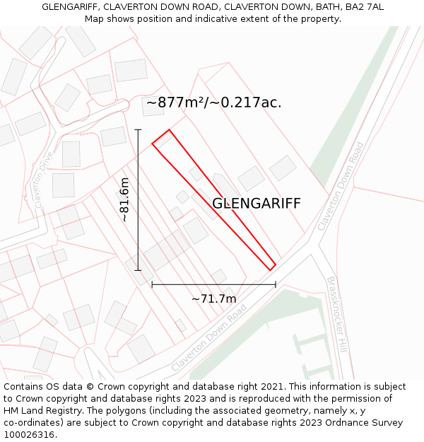 GLENGARIFF, CLAVERTON DOWN ROAD, CLAVERTON DOWN, BATH, BA2 7AL: Plot and title map