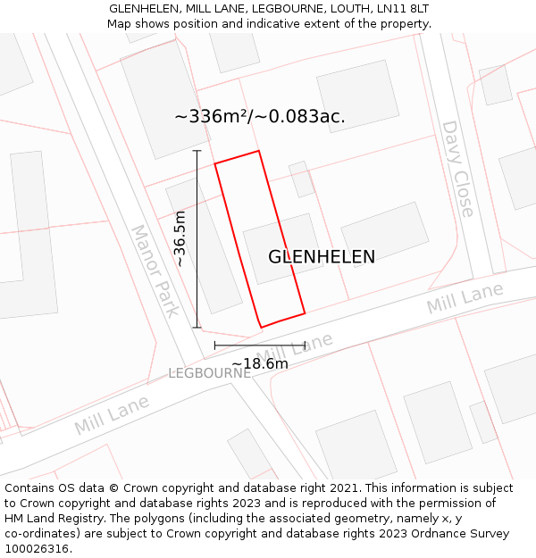 GLENHELEN, MILL LANE, LEGBOURNE, LOUTH, LN11 8LT: Plot and title map