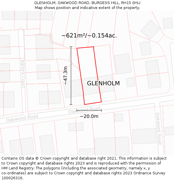 GLENHOLM, OAKWOOD ROAD, BURGESS HILL, RH15 0HU: Plot and title map