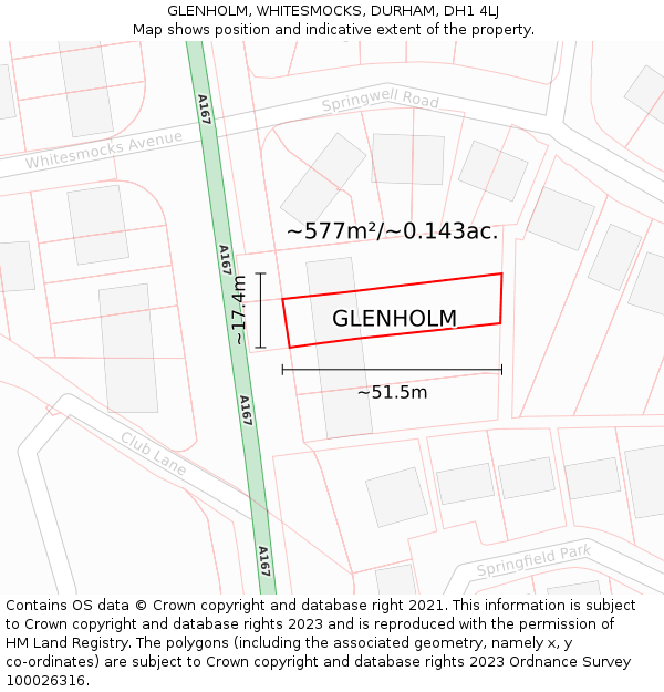 GLENHOLM, WHITESMOCKS, DURHAM, DH1 4LJ: Plot and title map