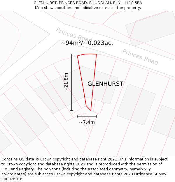 GLENHURST, PRINCES ROAD, RHUDDLAN, RHYL, LL18 5RA: Plot and title map