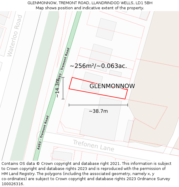 GLENMONNOW, TREMONT ROAD, LLANDRINDOD WELLS, LD1 5BH: Plot and title map