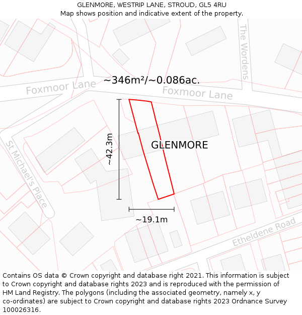 GLENMORE, WESTRIP LANE, STROUD, GL5 4RU: Plot and title map