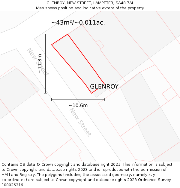 GLENROY, NEW STREET, LAMPETER, SA48 7AL: Plot and title map