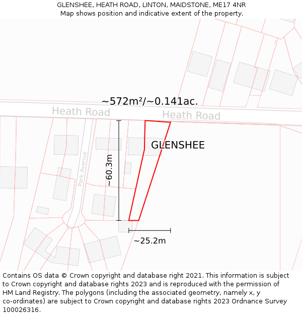 GLENSHEE, HEATH ROAD, LINTON, MAIDSTONE, ME17 4NR: Plot and title map