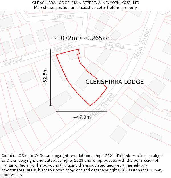 GLENSHIRRA LODGE, MAIN STREET, ALNE, YORK, YO61 1TD: Plot and title map